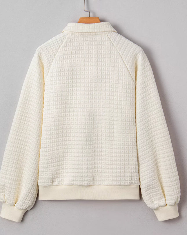 Textured Half Button Collared Sweatshirt