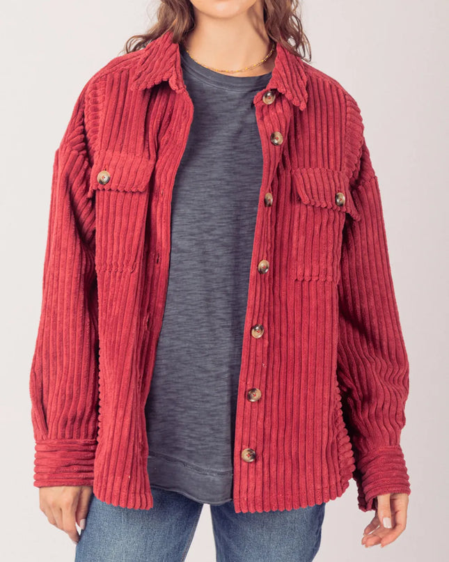 Button Up Long Sleeve Corduroy Jacket