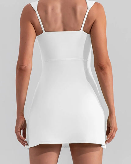 Square Neck Sleeveless Slit Mini Active Dress 