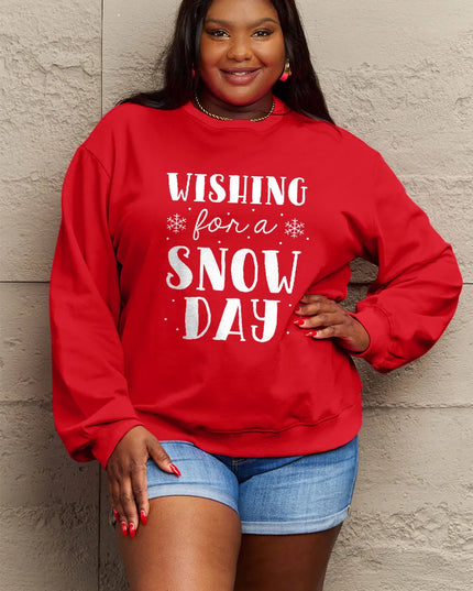 Simply Love Full Size WISHING FOR A SNOW DAY Round Neck Sweatshirt