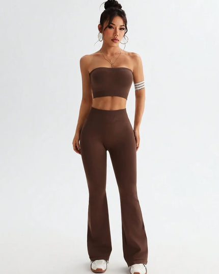 Tube Top and High Waist Flare Pants Active Set 