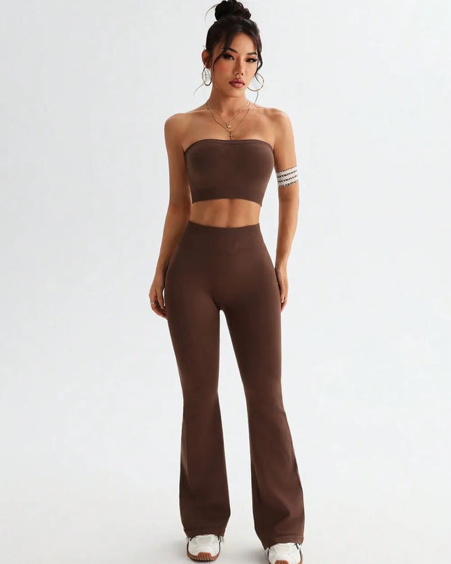 Tube Top and High Waist Flare Pants Active Set 
