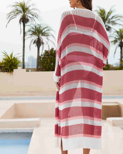 Striped Open Front Side Slit Duster Cover Up