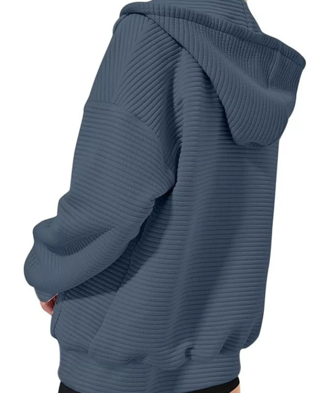 Drawstring Zip Up Dropped Shoulder Hoodie