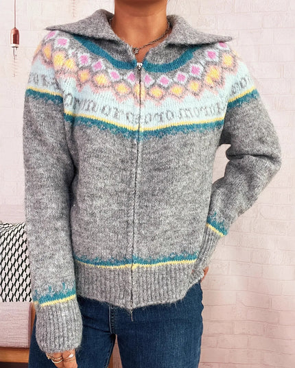 Fair Isle Pattern Zip-Up Cardigan