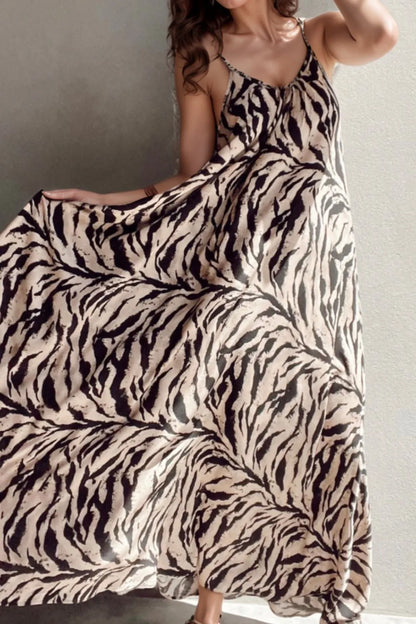 Abstract Print Tie Back Maxi Cami Dress
