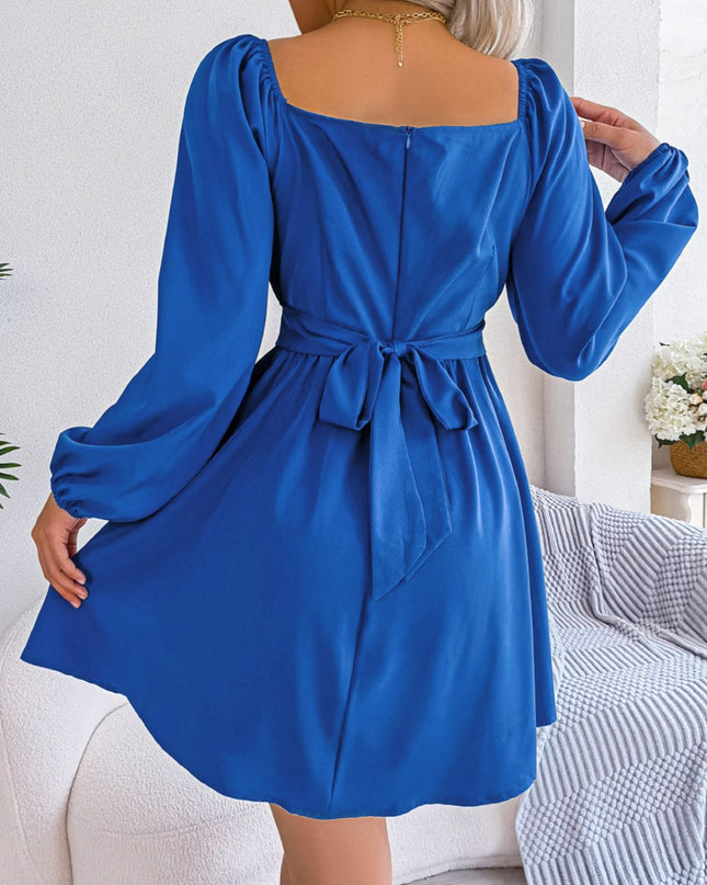 Tied Square Neck Balloon Sleeve Dress
