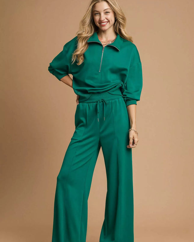 Umgee Half Zip Drop Shoulder Sweatshirt