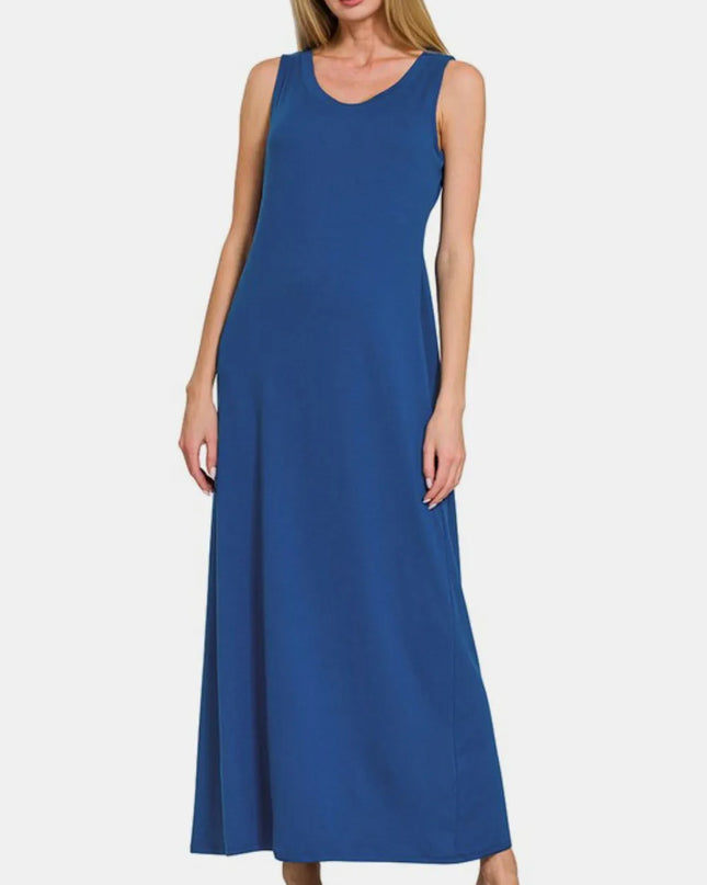 Zenana Scoop Neck Wide Strap Tank Dress Navy