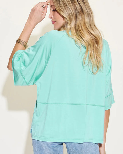 Basic Bae Full Size Bamboo Round Neck Exposed Seam T-Shirt Plus Size