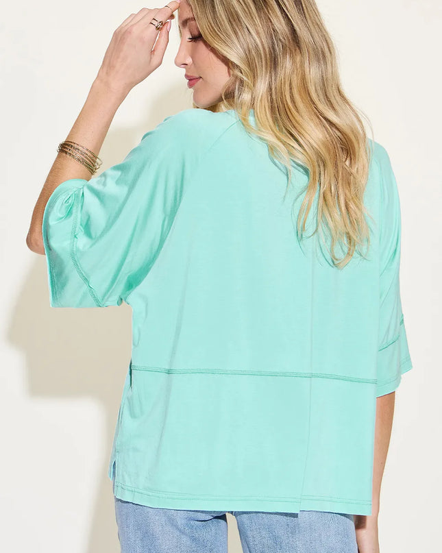 Basic Bae Full Size Bamboo Round Neck Exposed Seam T-Shirt Plus Size