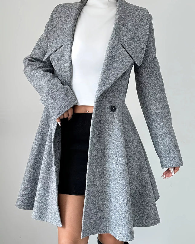 Double-Breasted Fit & Flare Wool Blend Coat Gray