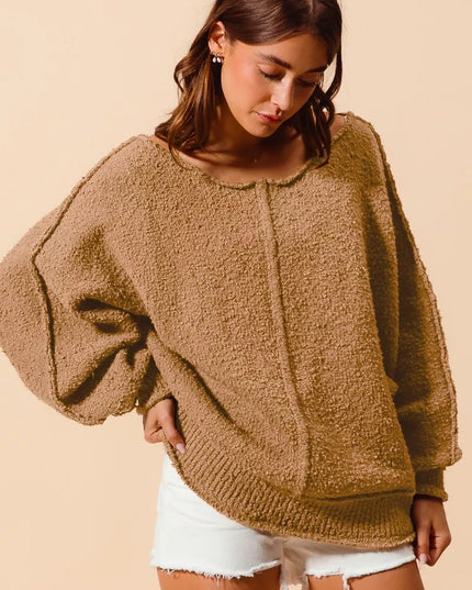 SO ME Loose Fit Exposed Seam Slouchy Boucle Sweater