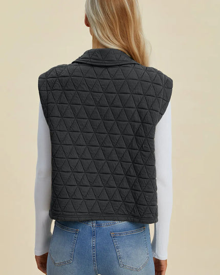 Double Take Full Size Pocketed Texture Snap Down Vest Coat