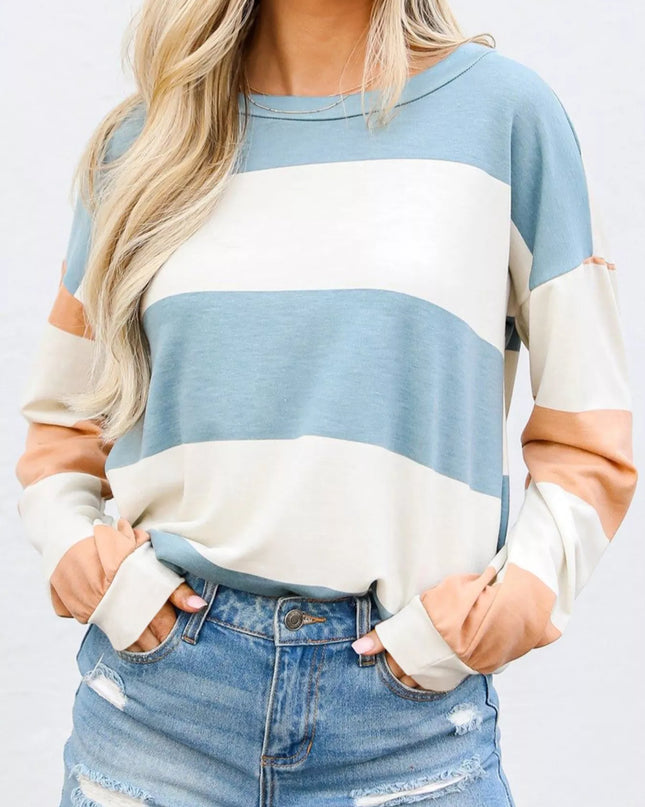 Color Block Drop Shoulder Long Sleeve Top