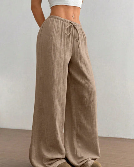 Wide Leg Drawstring Casual Pants
