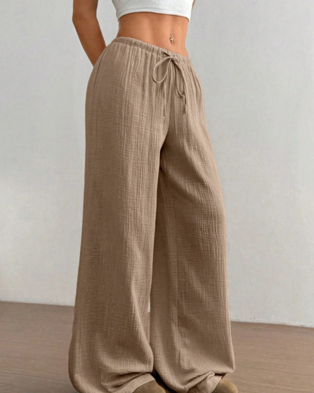 Wide Leg Drawstring Casual Pants