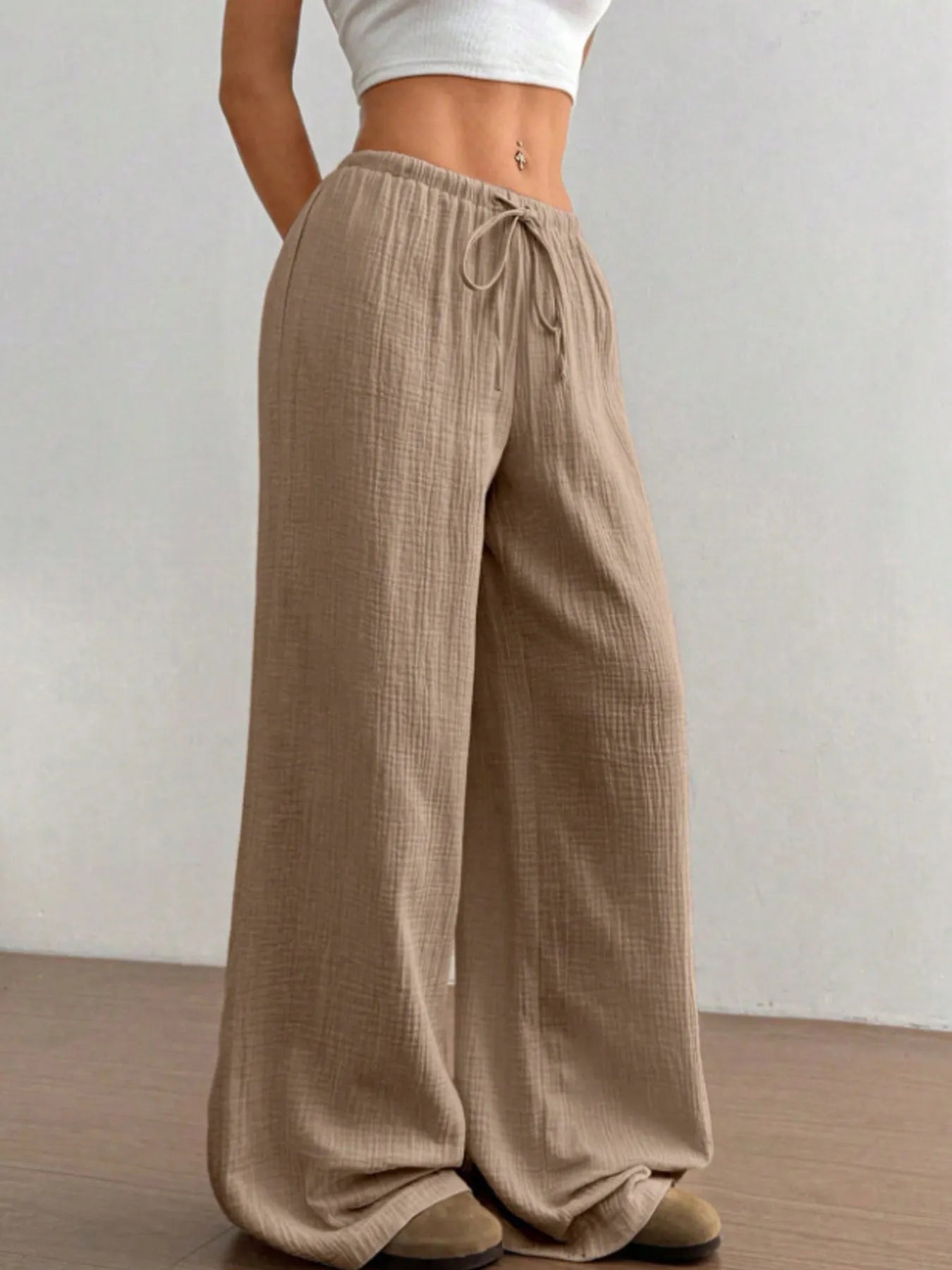 Wide Leg Drawstring Casual Pants