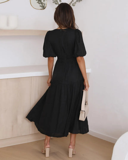 Tiered Surplice Half Sleeve Midi Dress