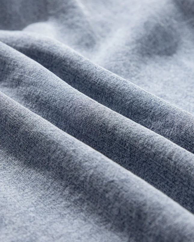 Ruffled Shirred Denim Top