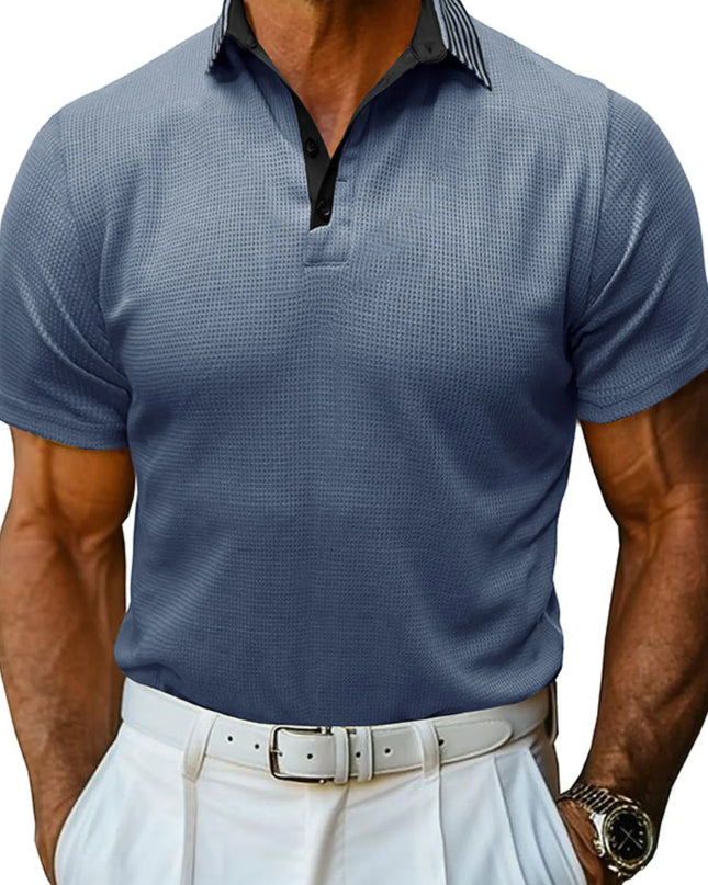 Men's Classic Textured Golf Polo Shirt Dusty Blue