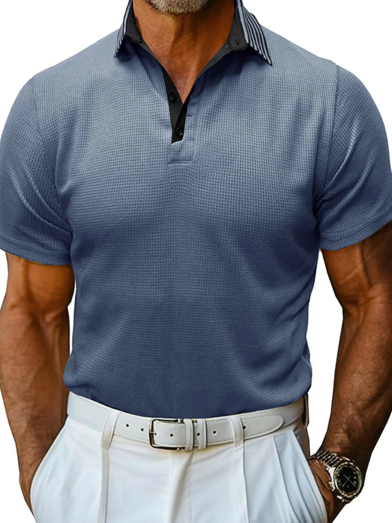 Men's Classic Textured Golf Polo Shirt Dusty Blue