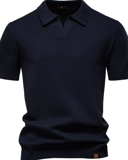 Men's Classic Textured Short Sleeve Polo Shirt Navy