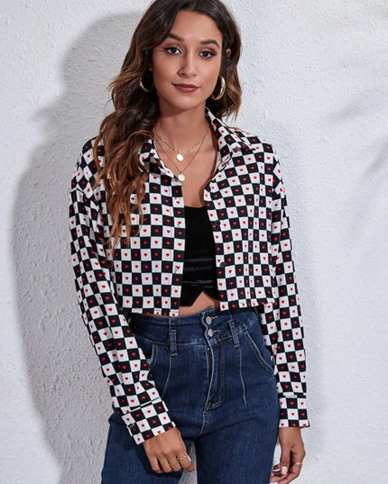 Button Down Printed Cropped Jacket