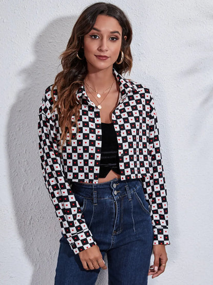 Button Down Printed Cropped Jacket