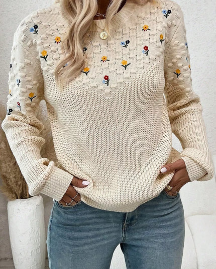 Floral Round Neck Dropped Shoulder Sweater