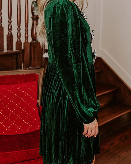 Velvet Bow Front Balloon Sleeve Dress