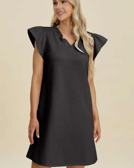 Double Take Full Size Ruffled V-Neck Cap Sleeve Dress Black