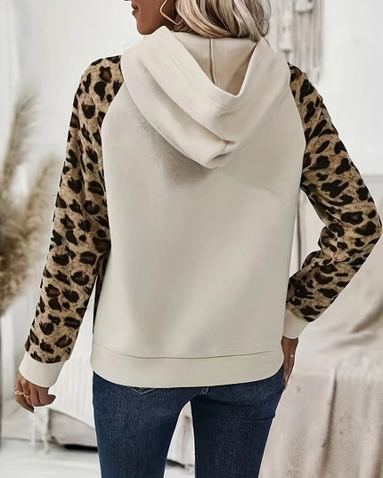 Leopard Print Button Detail Hoodie