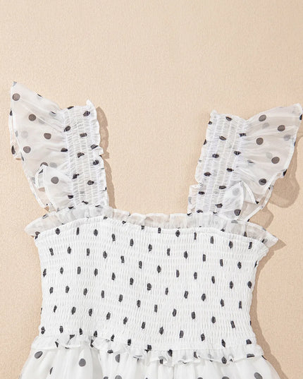 Polka Dot Ruffle Sleeve Smocked Midi Dress