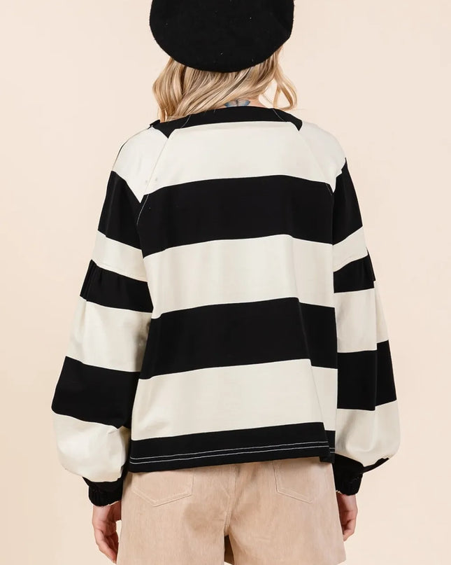 Mittoshop Striped Snap Shoulder Long Sleeve T-Shirt