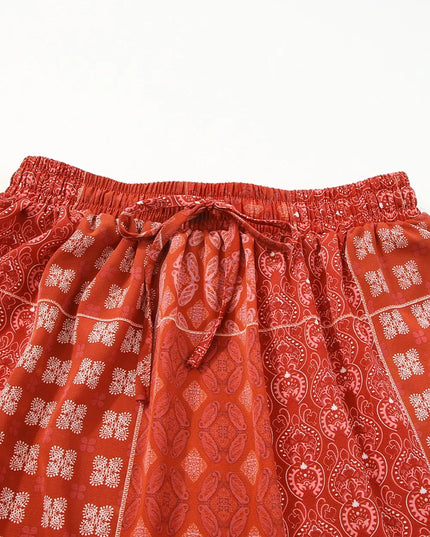 Printed Drawstring Midi Skirt