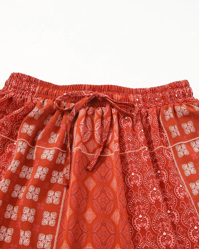 Printed Drawstring Midi Skirt