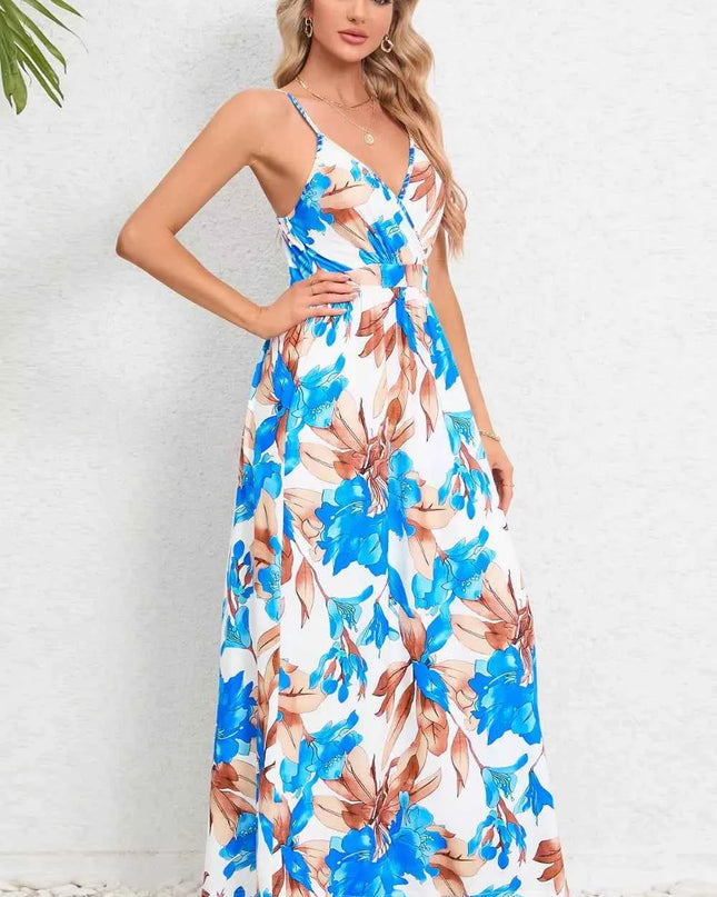 Printed Surplice Maxi Cami Dress