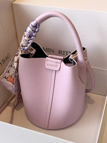 Bucket Crossbody Bag with Scarf Accent