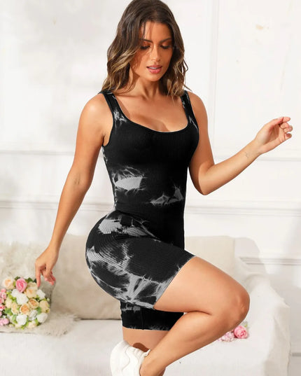 Tie-Dye Wide Strap Active Romper Black