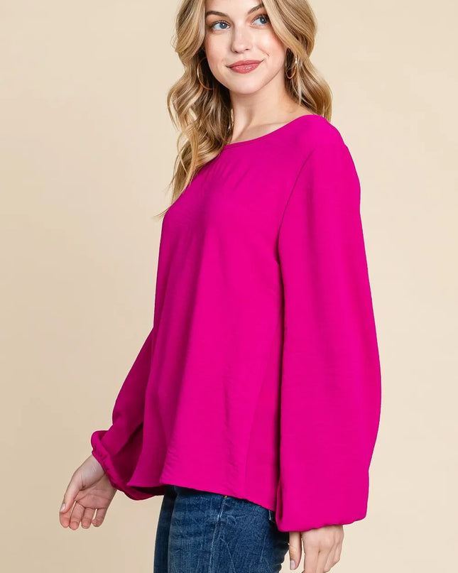 BOMBOM Textured Balloon Sleeve Top