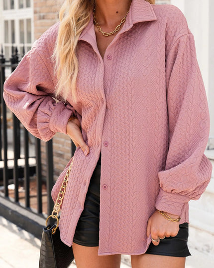 Cable Texture Puff Sleeve Loose Shacket