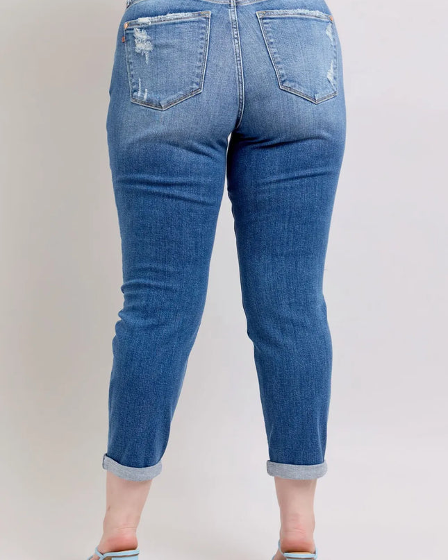 Judy Blue Full Size Button Fly Distressed Jeans with Pockets Plus Size