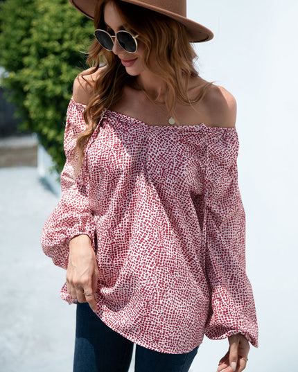 Printed Tie-Neck Balloon Sleeve Blouse Deep Red