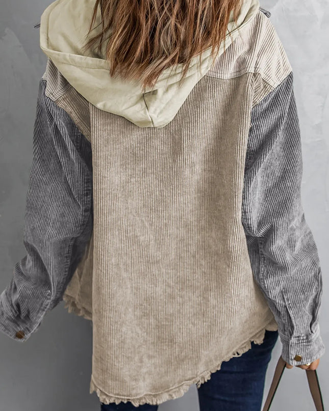 Snap Front Hooded Corduroy Shacket