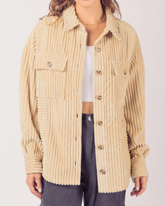 Button Up Long Sleeve Corduroy Jacket