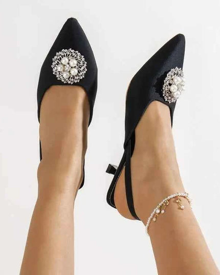 Pearl Detail Point Toe Pumps
