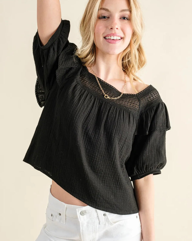 And The Why Square Neck Ruffled Blouse 