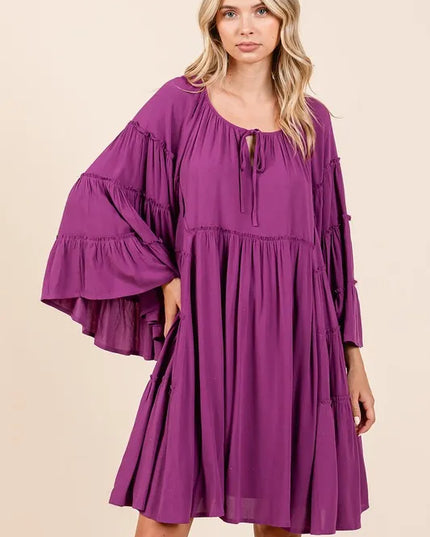 Mittoshop Frill Tie Neck Bell Sleeve Dress