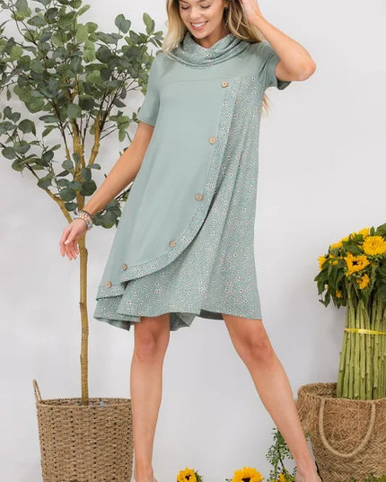 Celeste Full Size Decor Button Short Sleeve Dress with Pockets Plus Size 